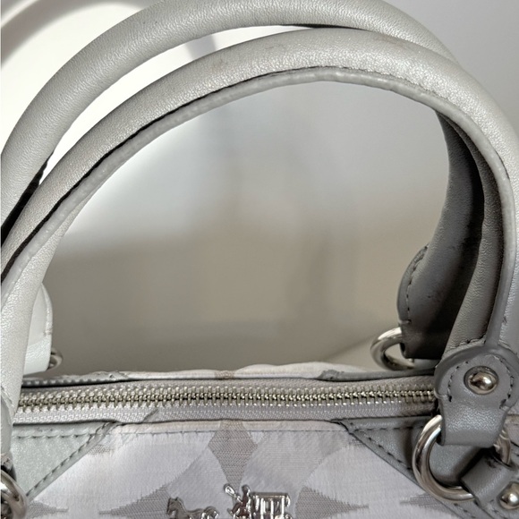 Coach Signature Gray Jacquard Satchel Bag with Leather Trim & Top Zip - Picture 3 of 16